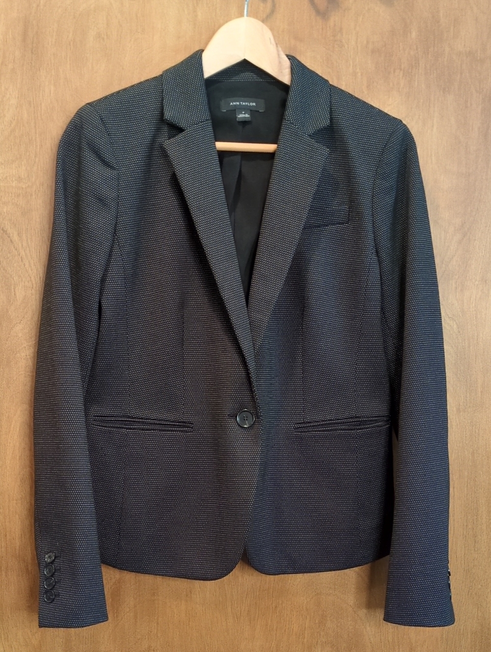Ann Taylor Black Micro Polka dot Single-Button Blazer Size 4